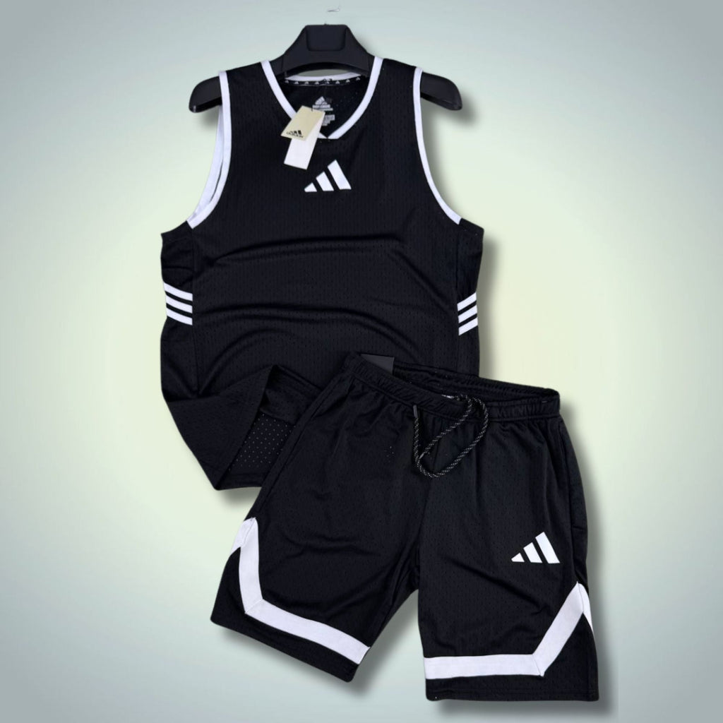 Adidas мъжки къс спортен екип с потник, черен. Dri-Fit. Premium качество