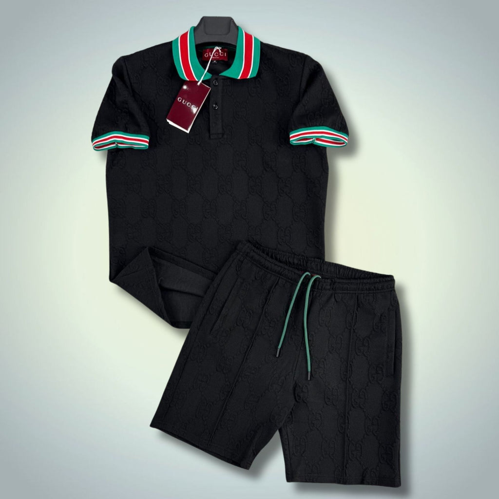 Gucci мъжки къс спортен екип, с поло, черен. Premium качество