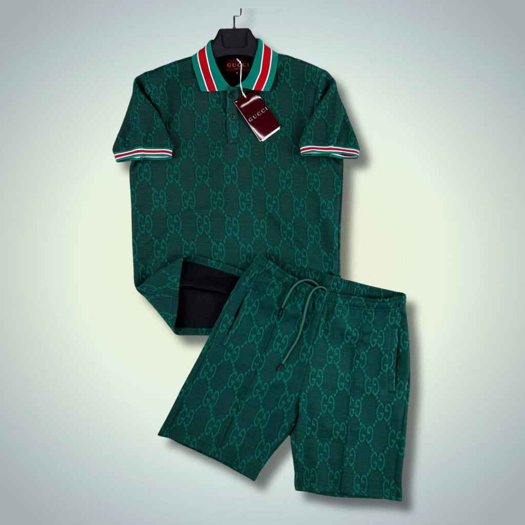 Gucci мъжки къс спортен екип, с поло, зелен. Premium качество