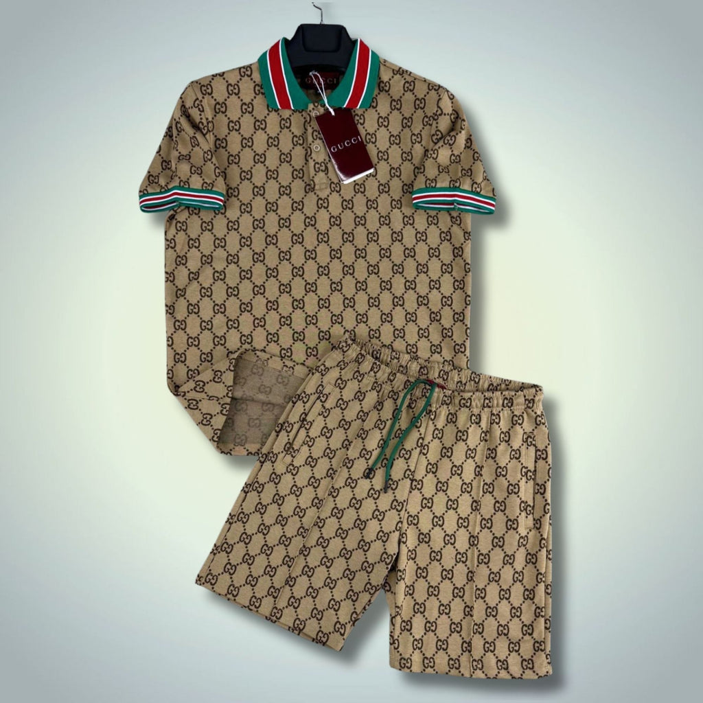 Gucci мъжки къс спортен екип, с поло, малки лога. бежов. Premium качество