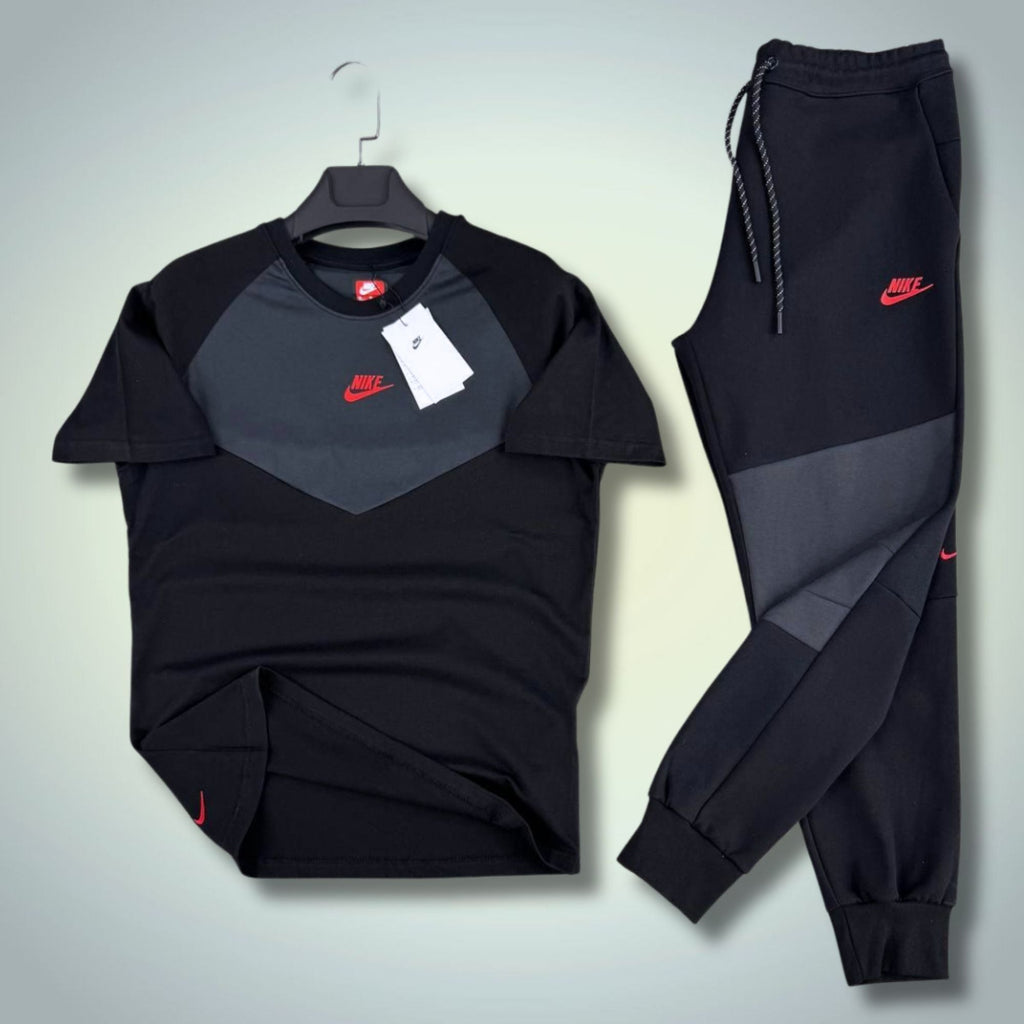 Nike Tech Fleece мъжки летен спортен екип, черно-графитен, червено лого. 2026. Premium качество