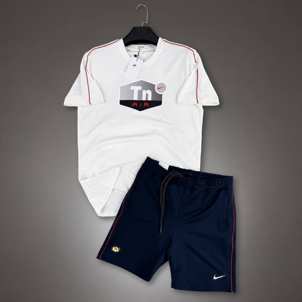 Nike TN Big Logo мъжки къс спортен екип, бяло-тъмносин. Premium качество