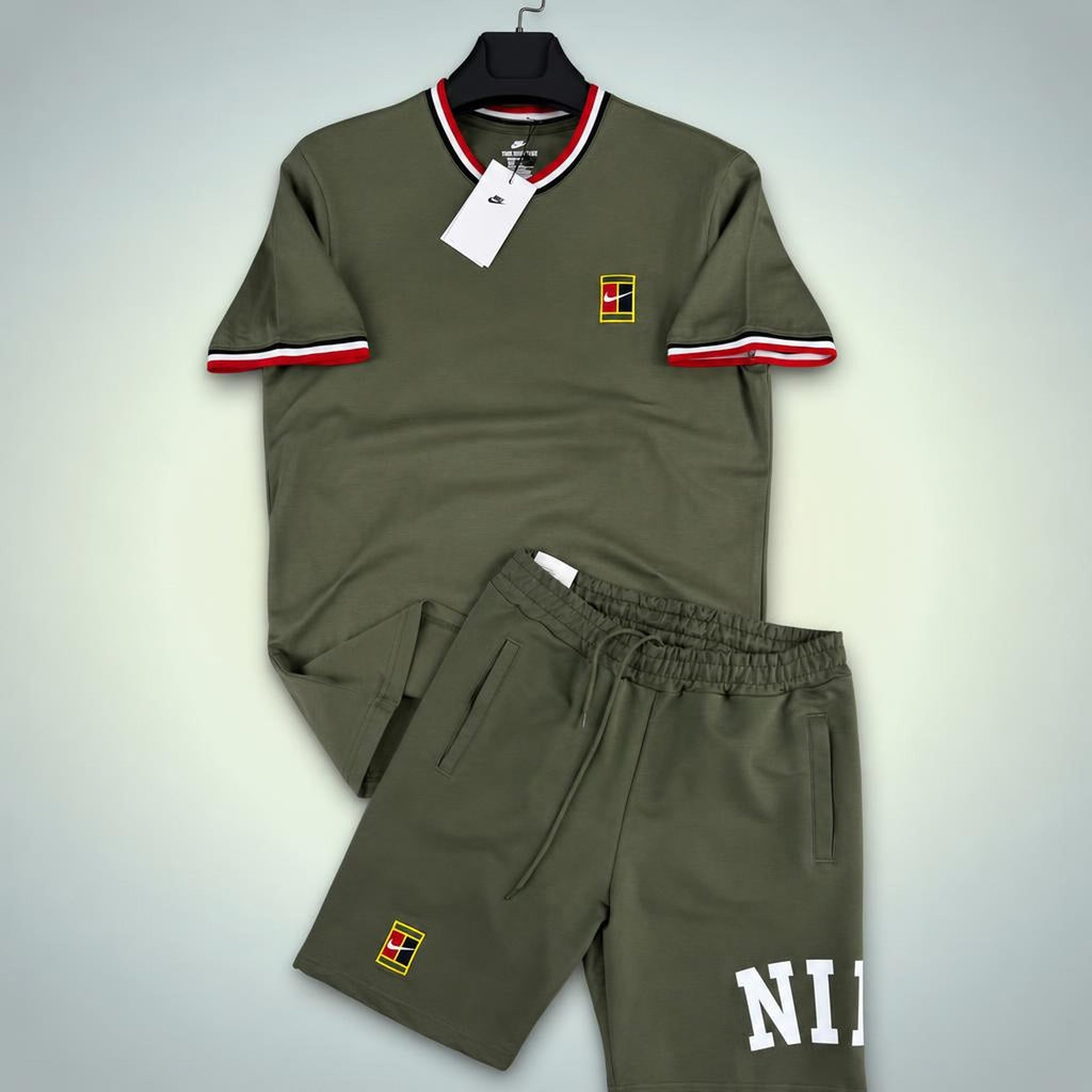 Nike Tennis мъжки къс спортен екип, маслиново зелено. Premium качество