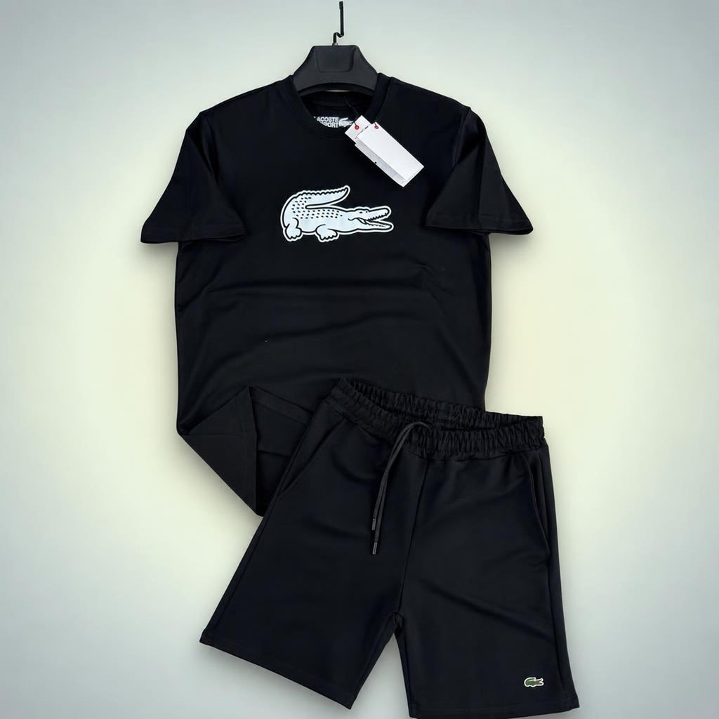 Lacoste Big Logo мъжки къс спортен екип, черен. Premium качество