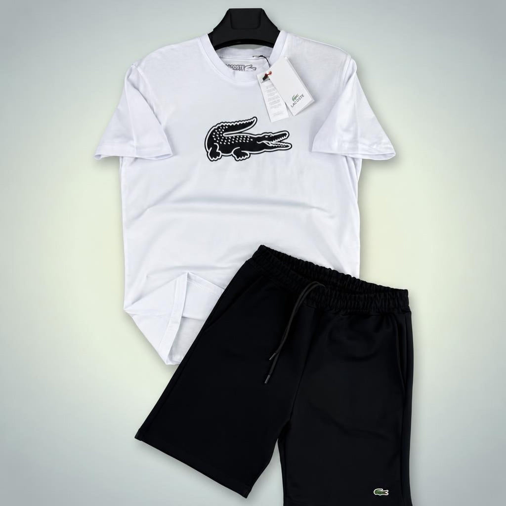 Lacoste Big Logo мъжки къс спортен екип, бяло-черeн. Premium качество
