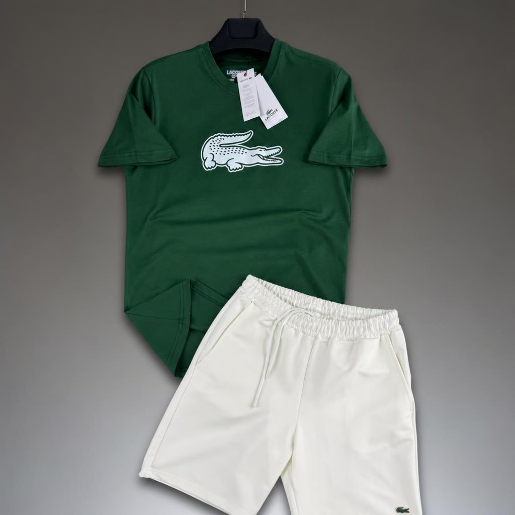 Lacoste Big Logo мъжки къс спортен екип, зелен и бял. Premium качество
