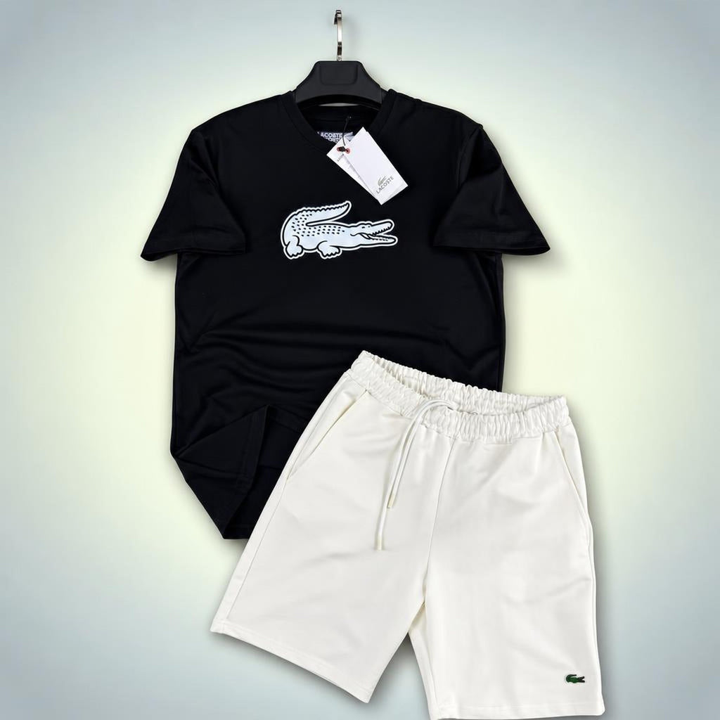 Lacoste Big Logo мъжки къс спортен екип, комбинация от два цвята черно и бяло. Premium качество