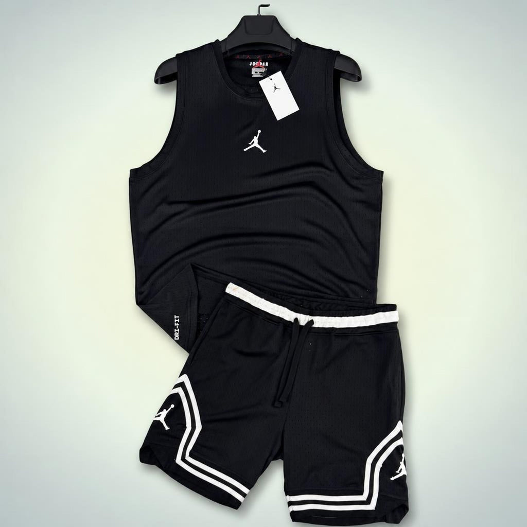 Jordan мъжки къс спортен екип с потник, черен. Dri-Fit. Premium качество