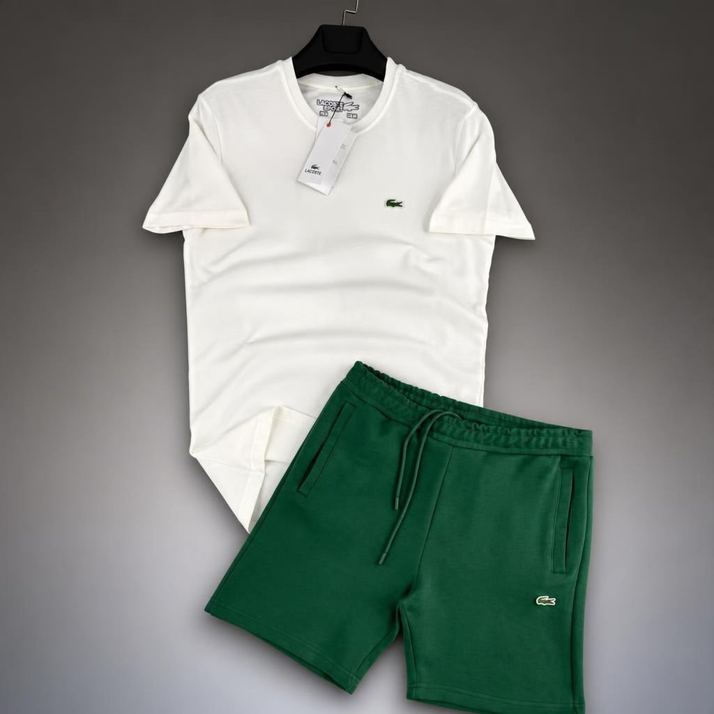 Lacoste Classic мъжки къс спортен екип, бяло-зелен. Premium качество