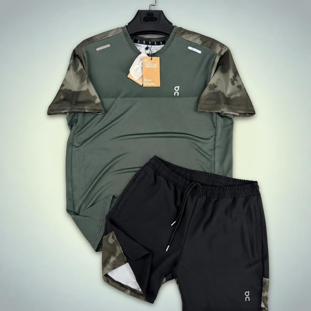 ON Military pattern мъжки къс спортен екип, зелен с черна лого лента. Premium качество