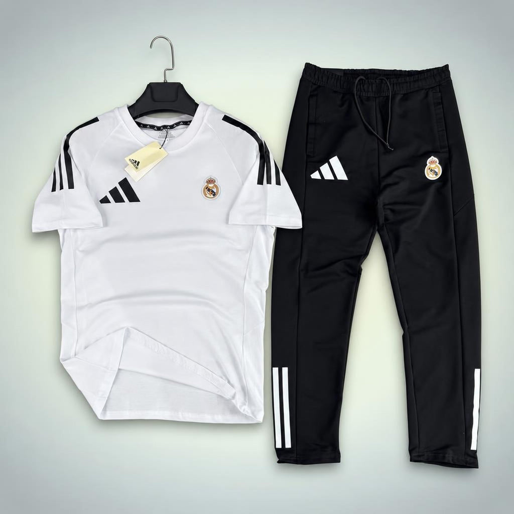 Adidas Real Madrid мъжки летен спортен екип, бяло-черeн. Premium качество