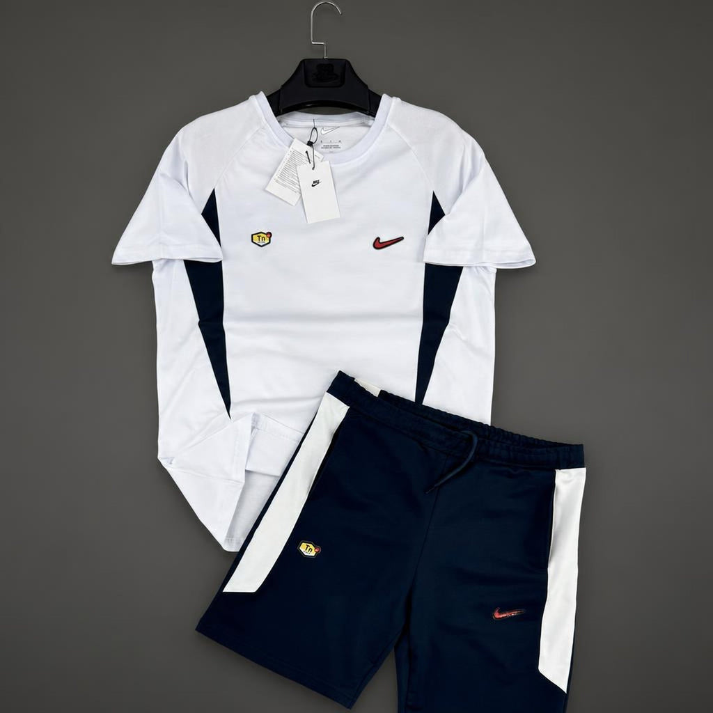 Nike TN мъжки къс спортен екип, бяло-тъмносин. Premium качество