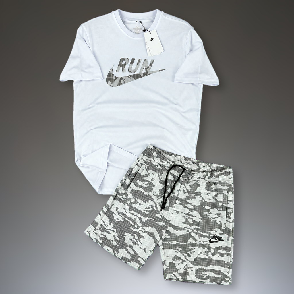 Nike Run мъжки спортен екип с къси панталонки, бял - сив. Premium качество