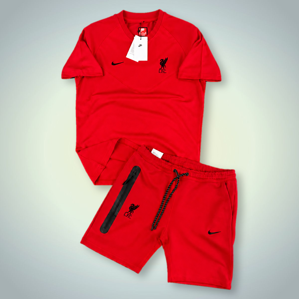 Nike Tech Fleece Liverpool мъжки спортен екип с къси панталонки, червен. Premium качество