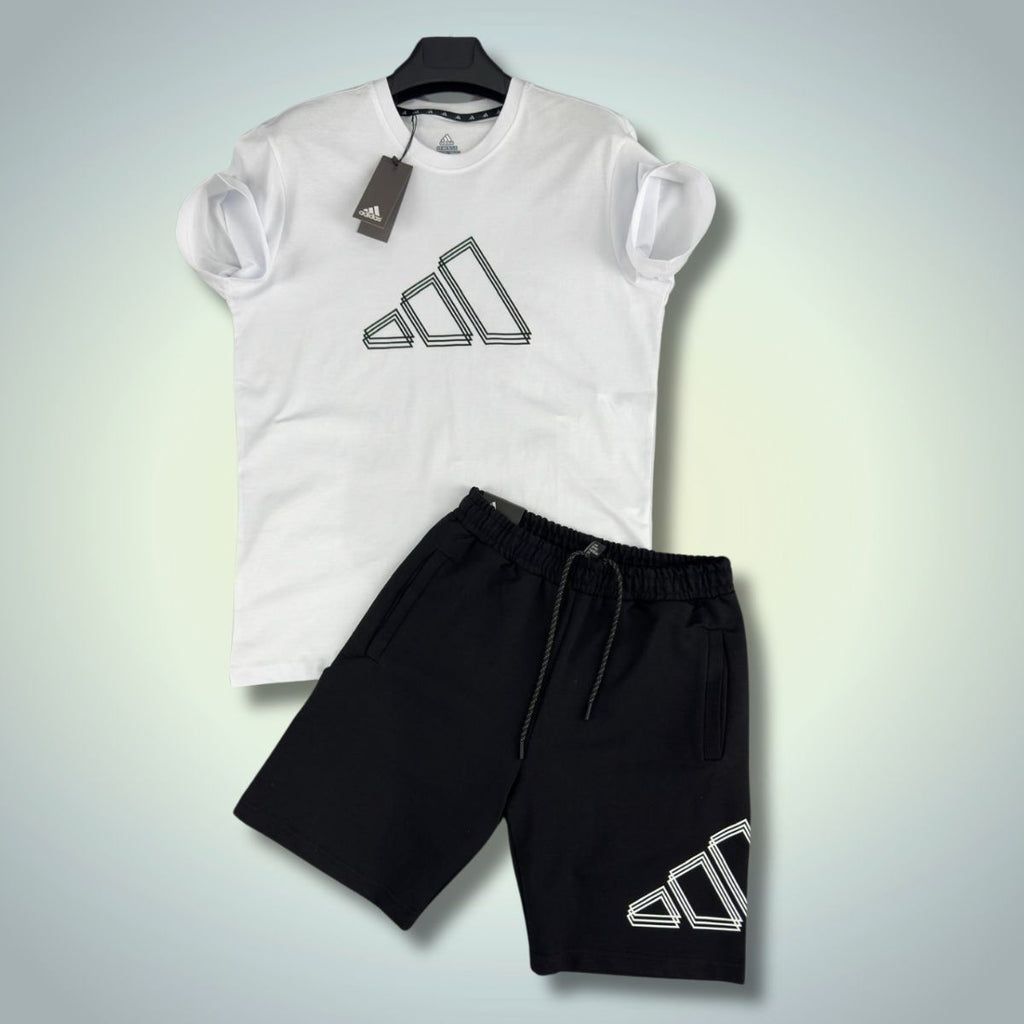 Adidas мъжки спортен екип с къси панталонки, бяло-черен. Premium качество