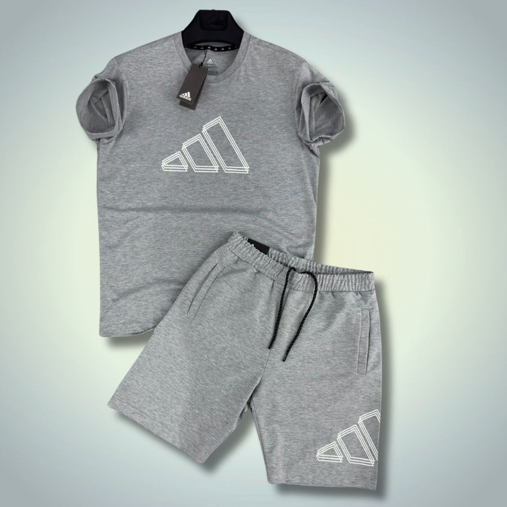 Adidas мъжки спортен екип с къси панталонки, класическо сив. Premium качество