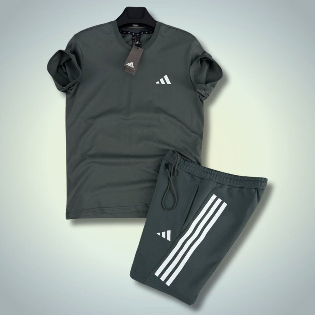 Adidas мъжки спортен екип с къси панталонки, Basic, тъмносив. Premium качество