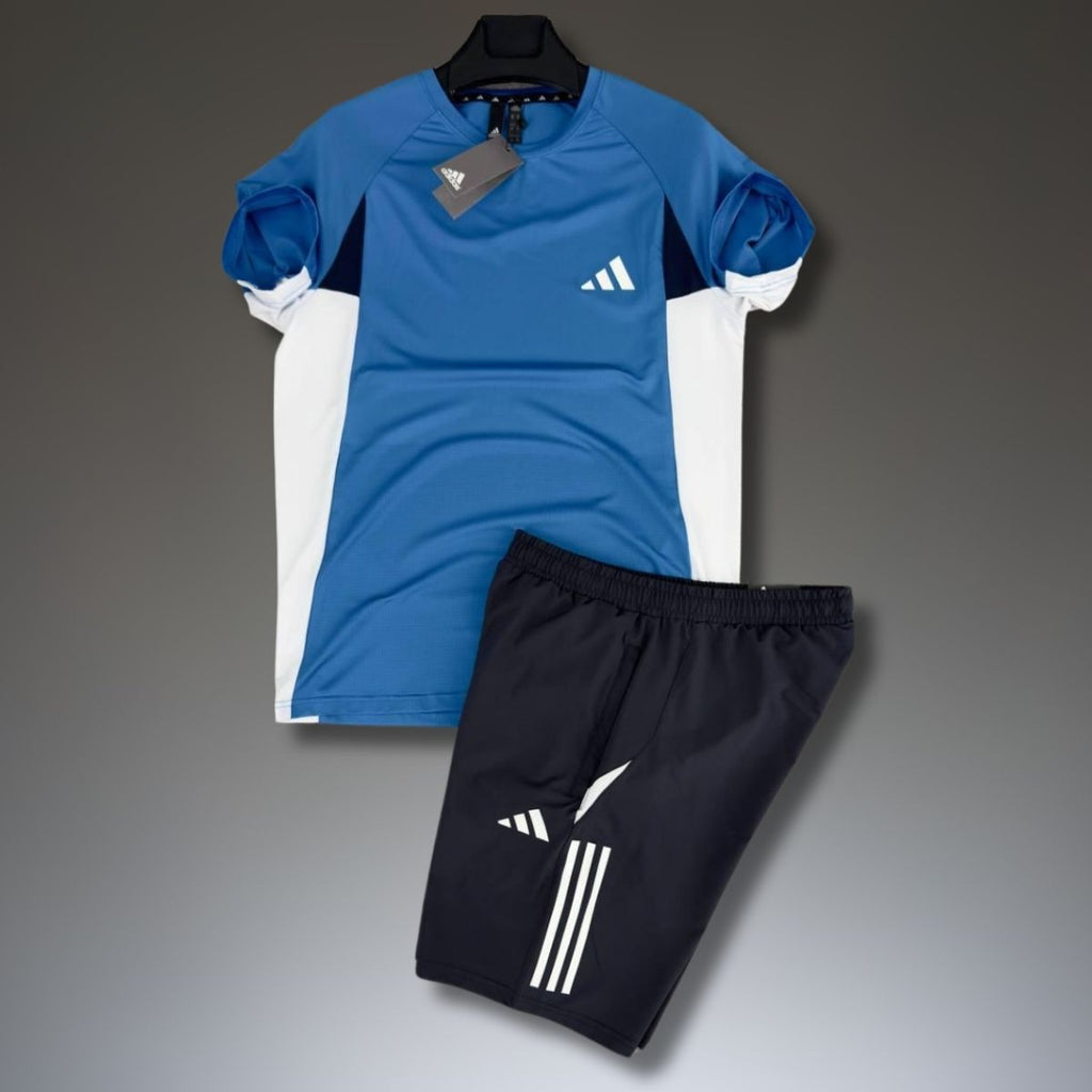 Adidas мъжки екип с къси панталонки, спортен, син - черен. Premium качество