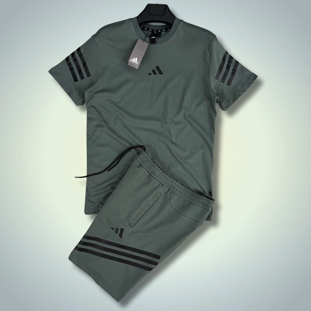 Adidas мъжки спортен екип с къси панталонки, градинско зелен. Модел 2025. Premium качество