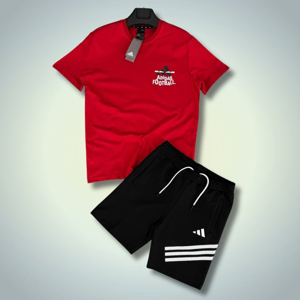 Adidas мъжки спортен екип с къси панталонки, Football, червен - черен. Premium качество