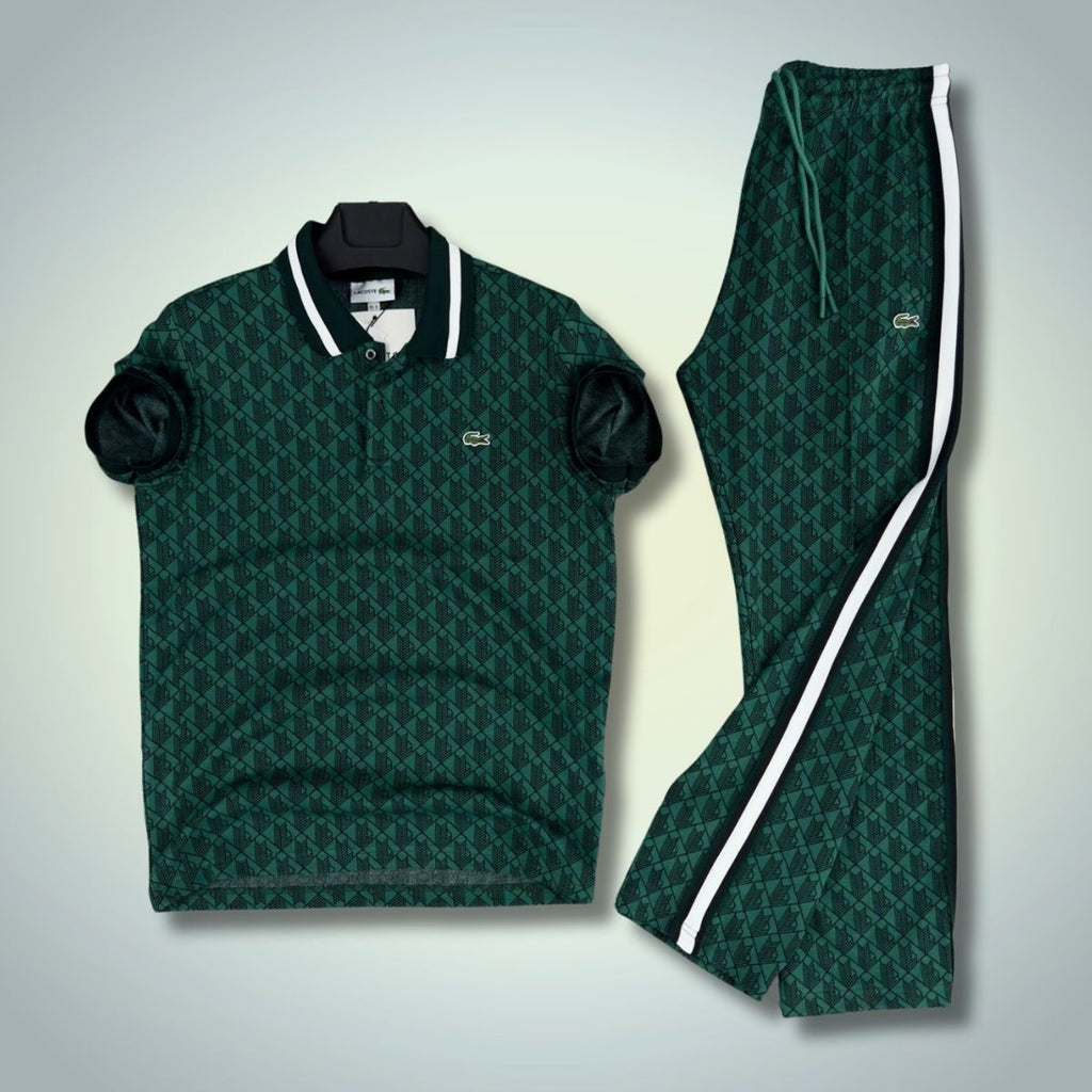 Lacoste мъжки летен спортен екип, Jacquard поло, тъмнозелен. Premium качество