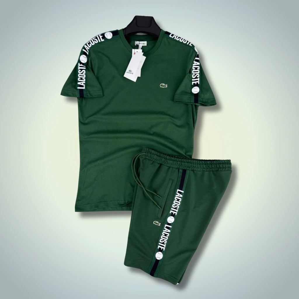 Lacoste мъжки спортен екип с къси панталонки, лого лента, зелен. Premium качество