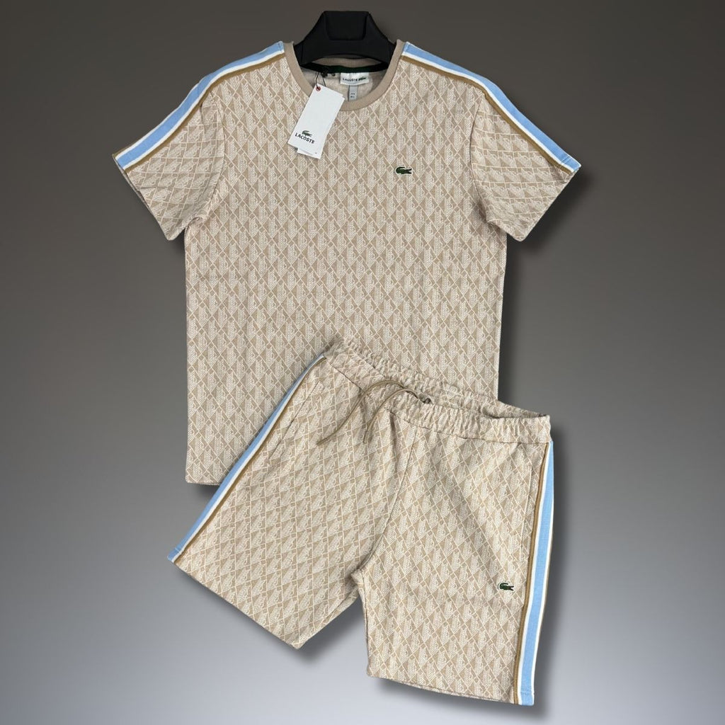 Lacoste мъжки спортен екип с къси панталонки, Jacquard, бежов. Premium качество