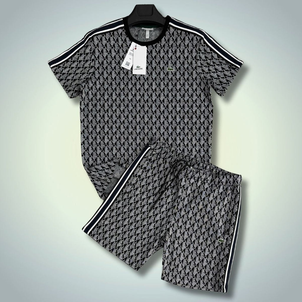 Lacoste мъжки спортен екип с къси панталонки, Jacquard, черен и бял. Premium качество