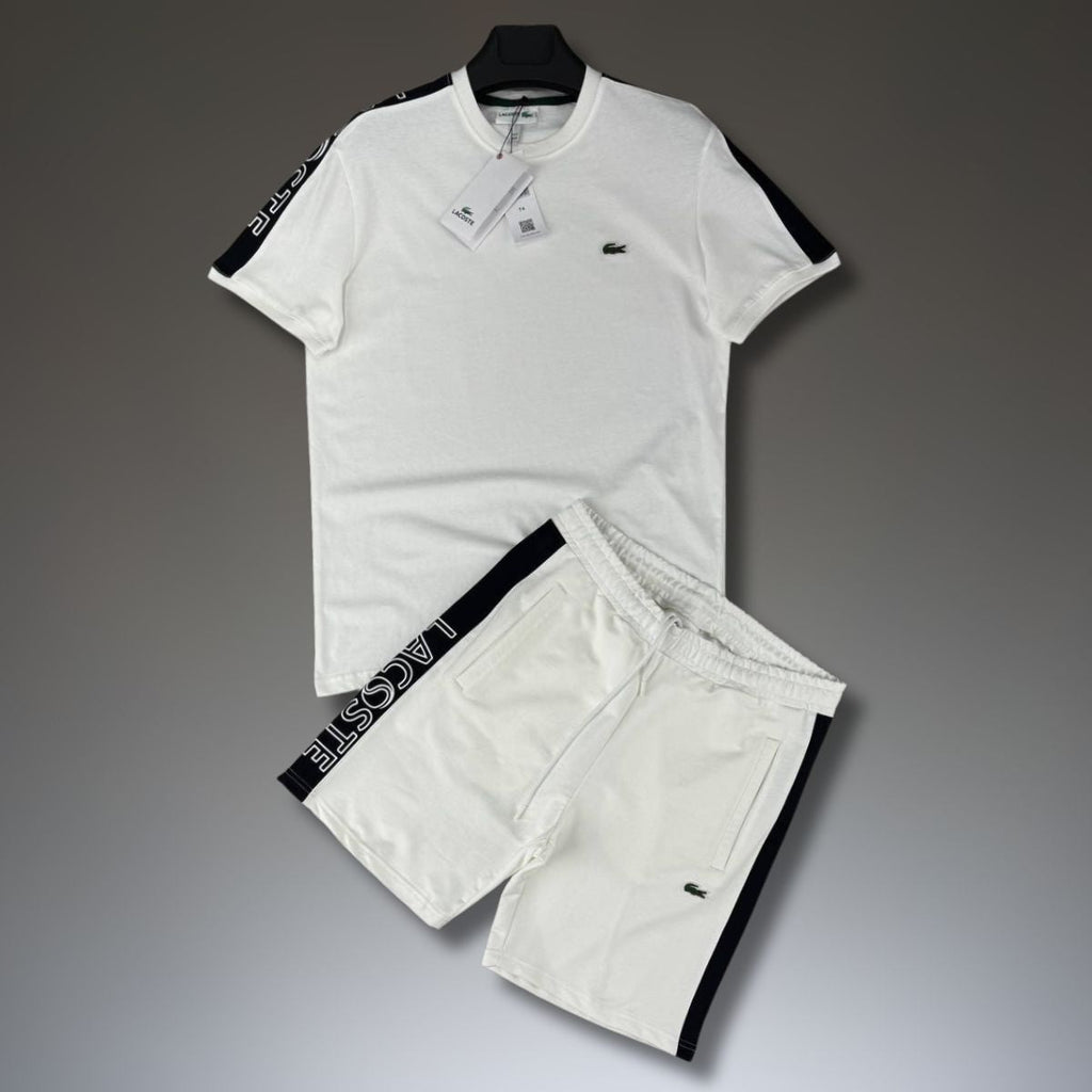 Lacoste мъжки спортен екип с къси панталонки, лого лента, бял. Модел 2025. Premium качество