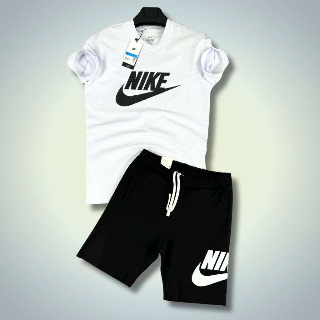 Nike мъжки спортен екип с къси панталонки, бял и черен. Factory outlet