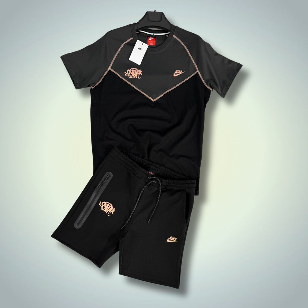 Nike x Syna World Tech Fleece мъжки спортен екип с къси панталонки, черен - графитен. Premium качество