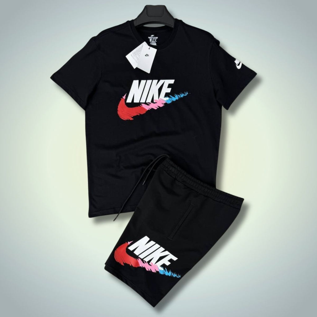 Nike мъжки спортен екип с къси панталонки, голямо класическо лого, черен. Premium качество