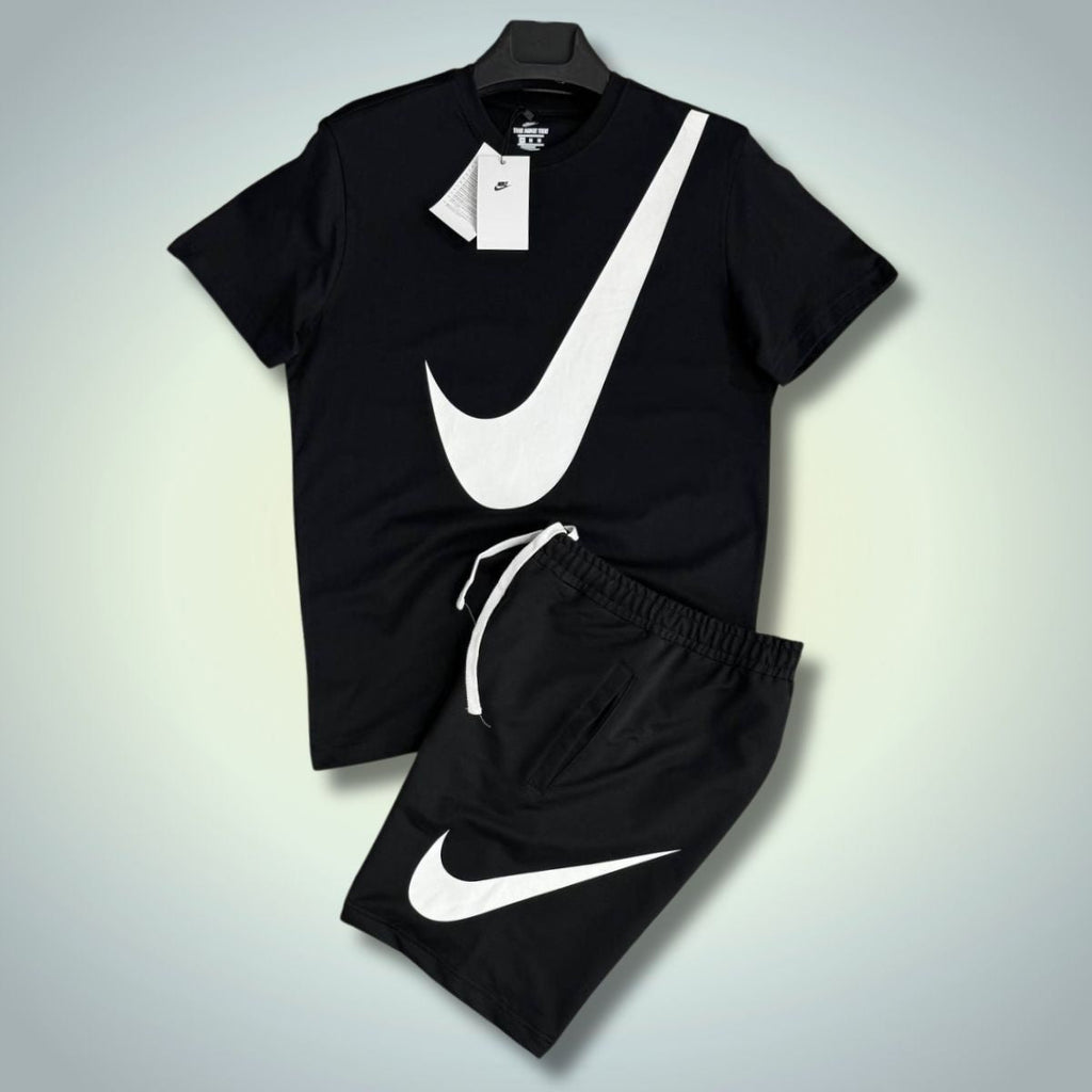 Nike мъжки спортен екип с къси панталонки, голямо лого, черен. Premium качество
