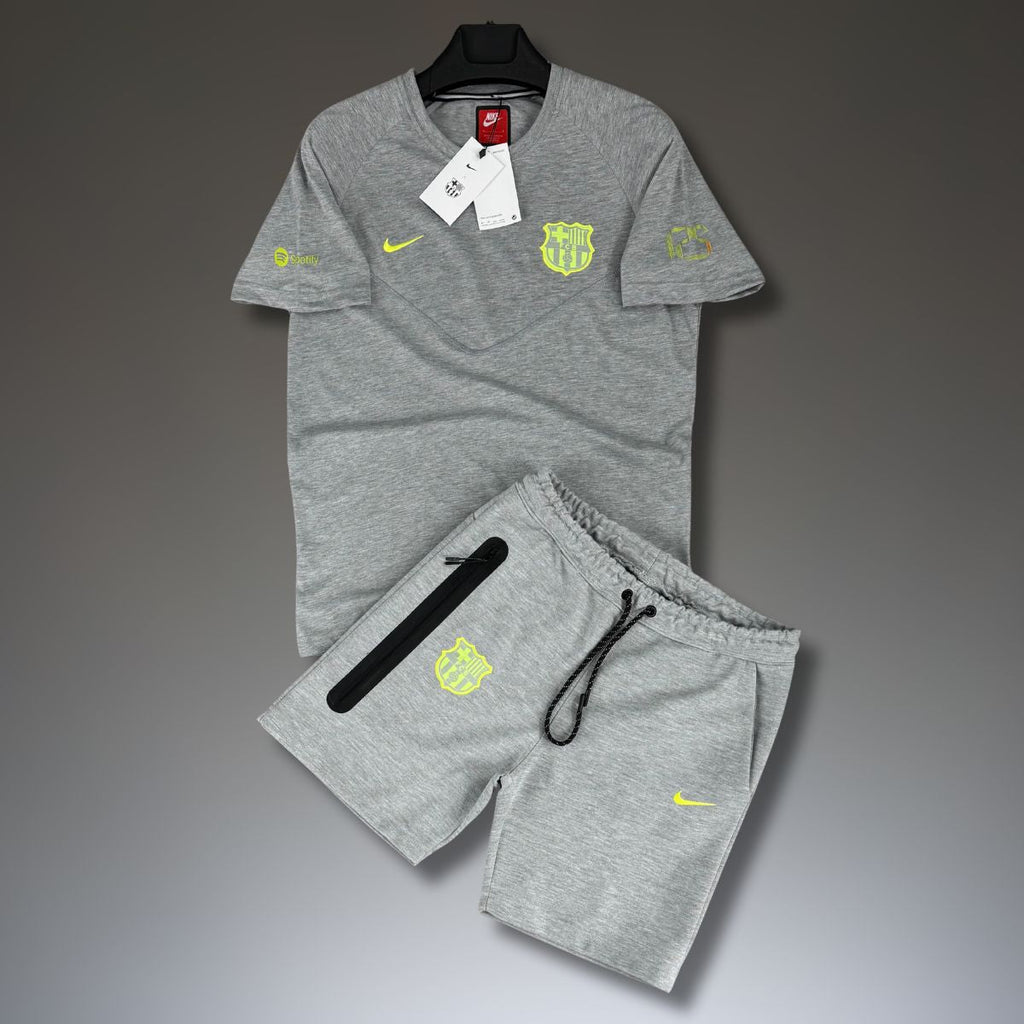 Nike Barcelona Tech Fleece мъжки спортен екип с къси панталонки, класическо сив. Premium качество