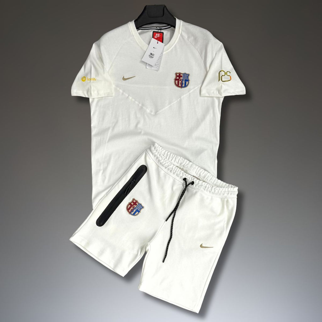 Nike Barcelona Tech Fleece мъжки спортен екип с къси панталонки, бял. Premium качество