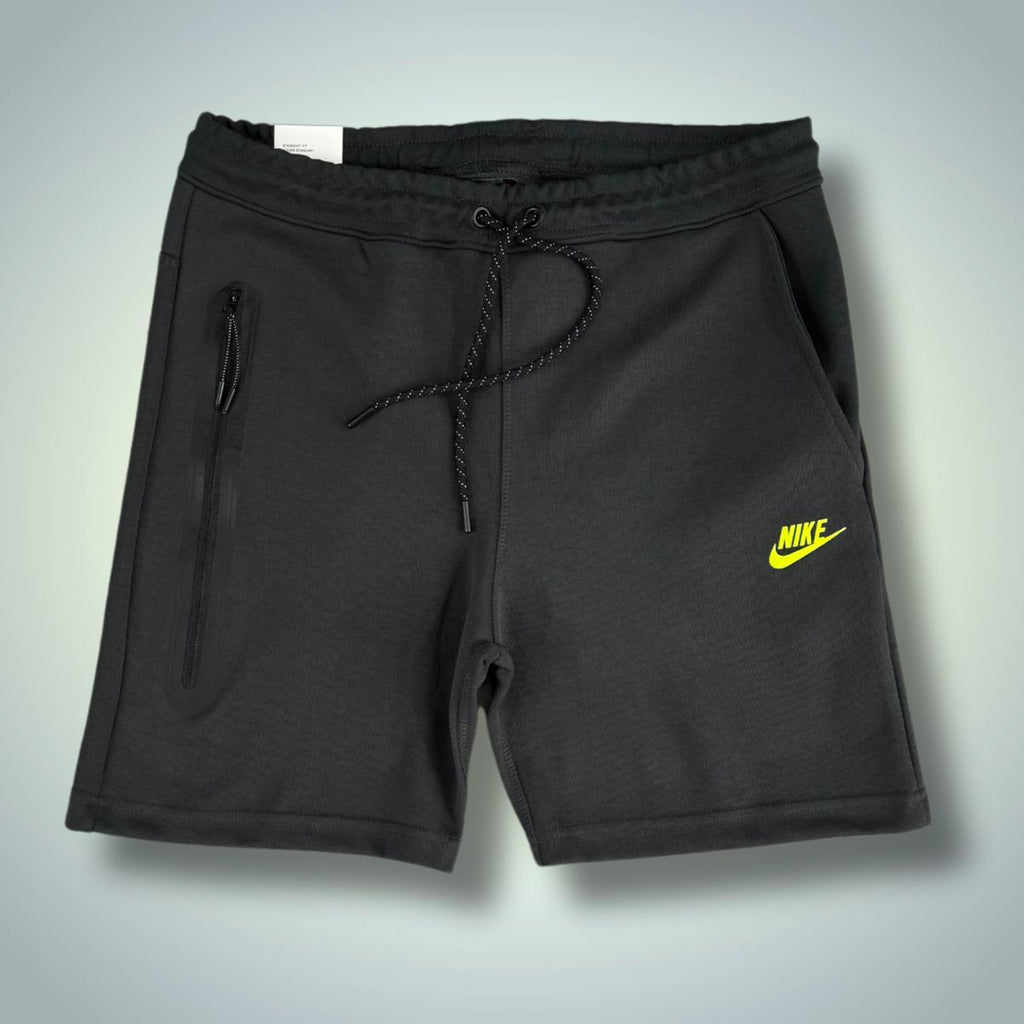 Nike Tech Fleece мъжки спортни къси панаталонки, графитени, неоново зелено лого. Модел 2024. Premium качество