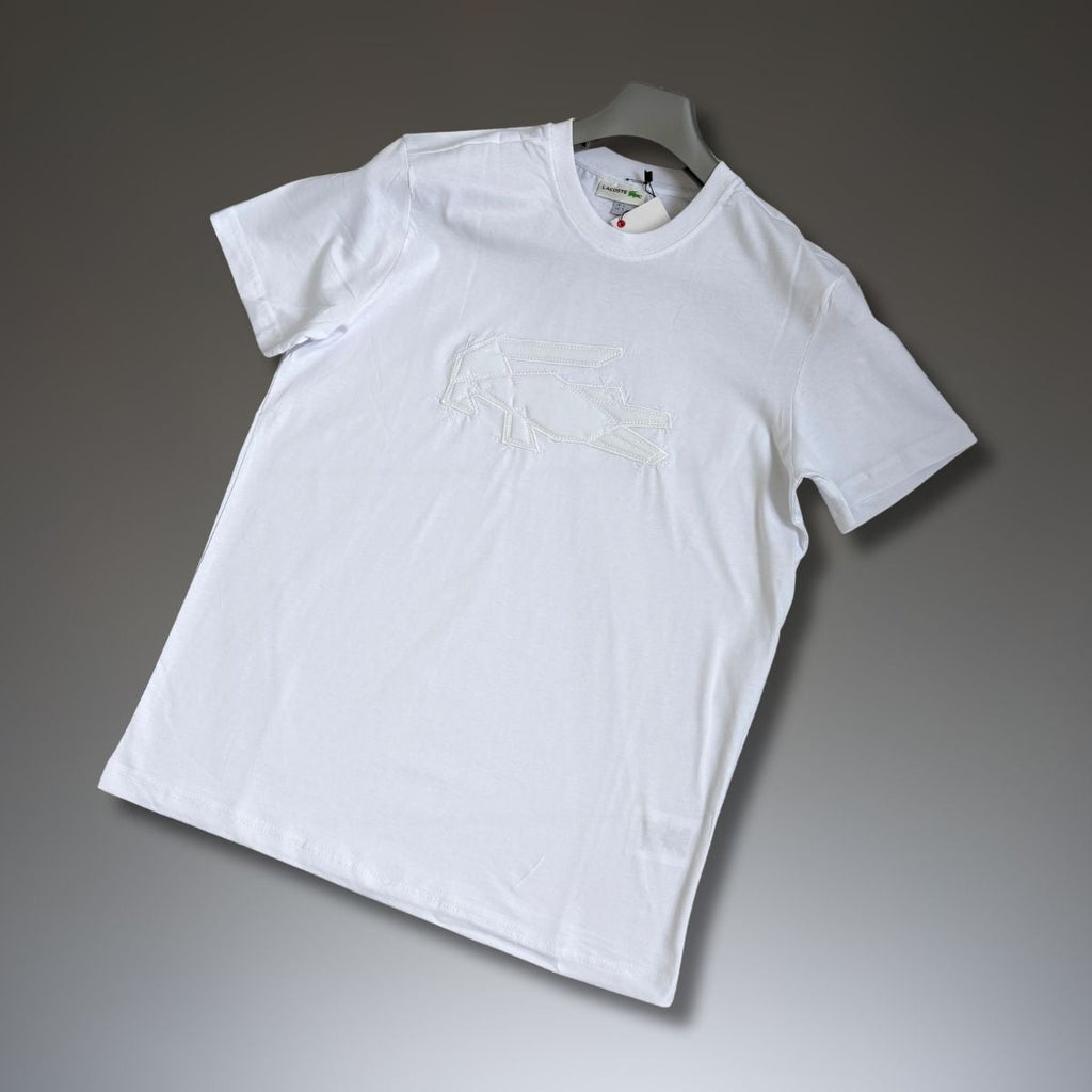 Мъжка бяла тениска Lacoste, скеч лого. Premium качество