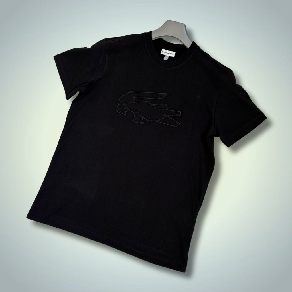 Мъжка черна тениска Lacoste, скеч лого. Premium качество