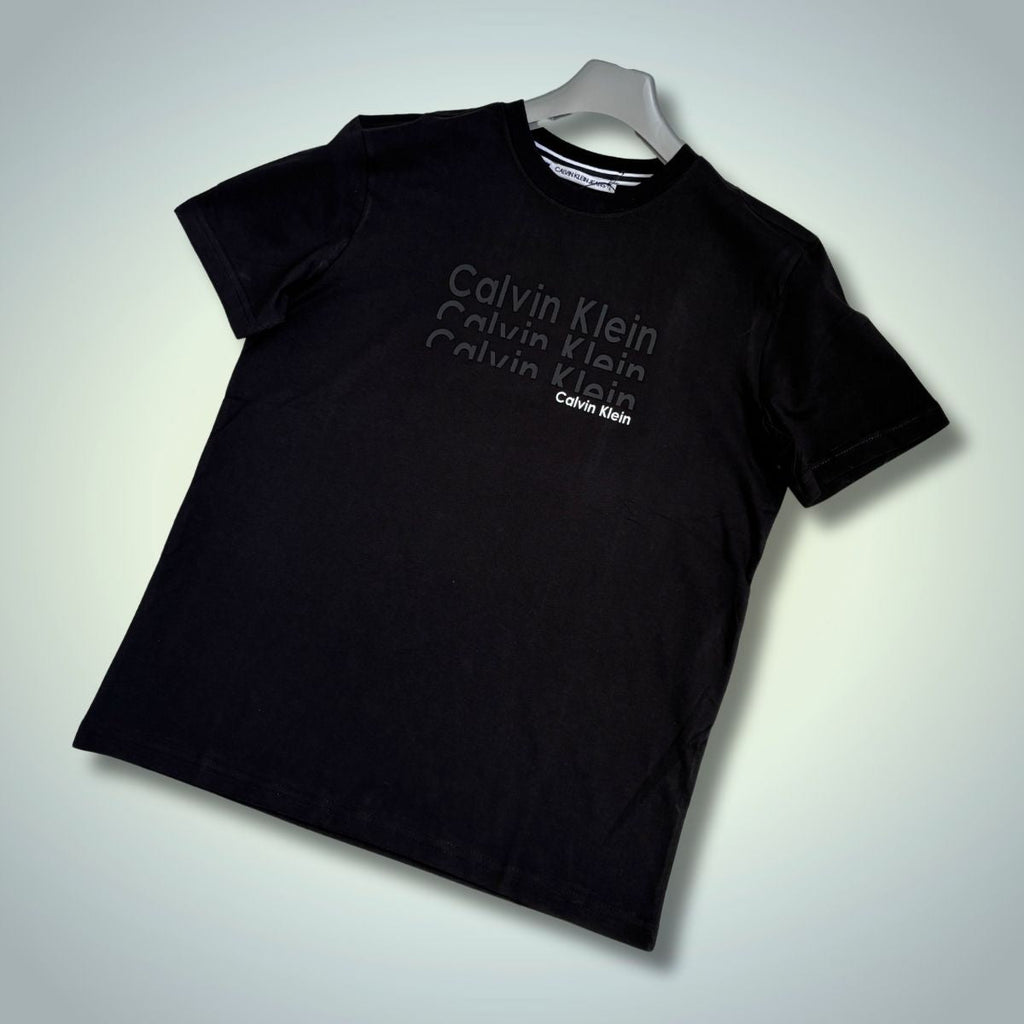 Мъжка черна тениска Calvin Klein, изрязано лого. Premium качество