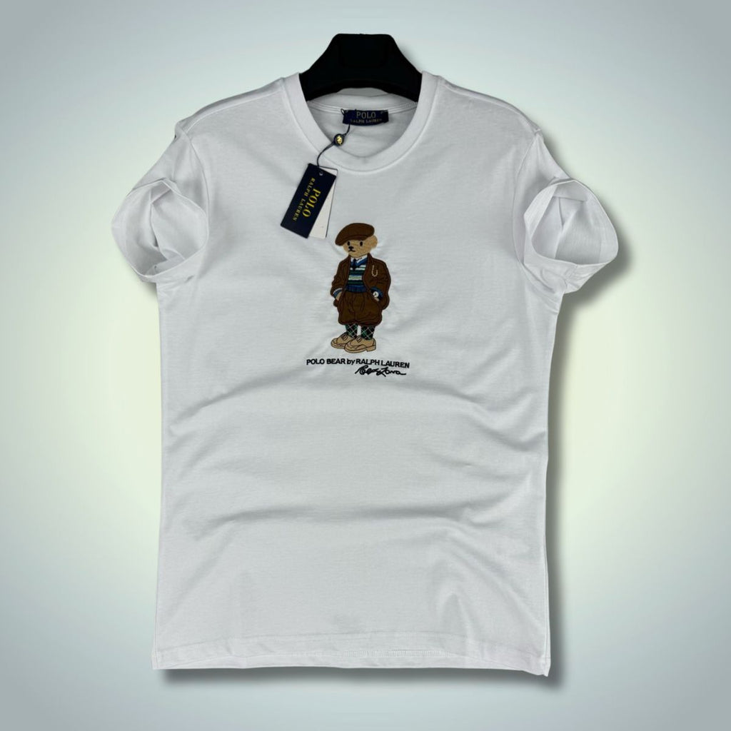 Мъжка бяла тениска Ralph Lauren, бродирана мечка. Premium качество