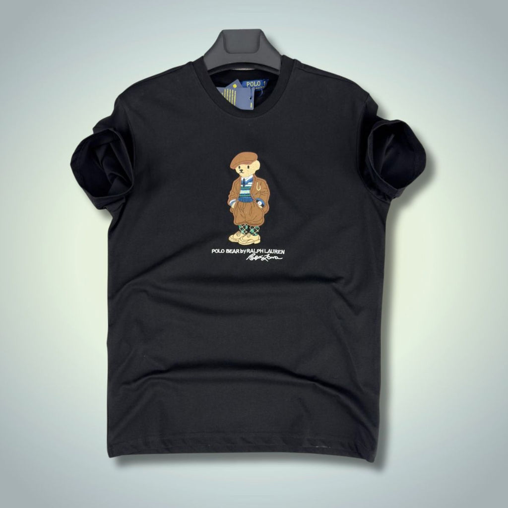 Мъжка черна тениска Ralph Lauren, бродирана мечка. Premium качество