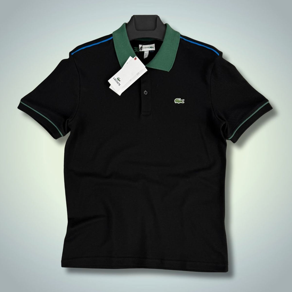 Мъжка поло тениска Lacoste, черна - зелена. Premium качество