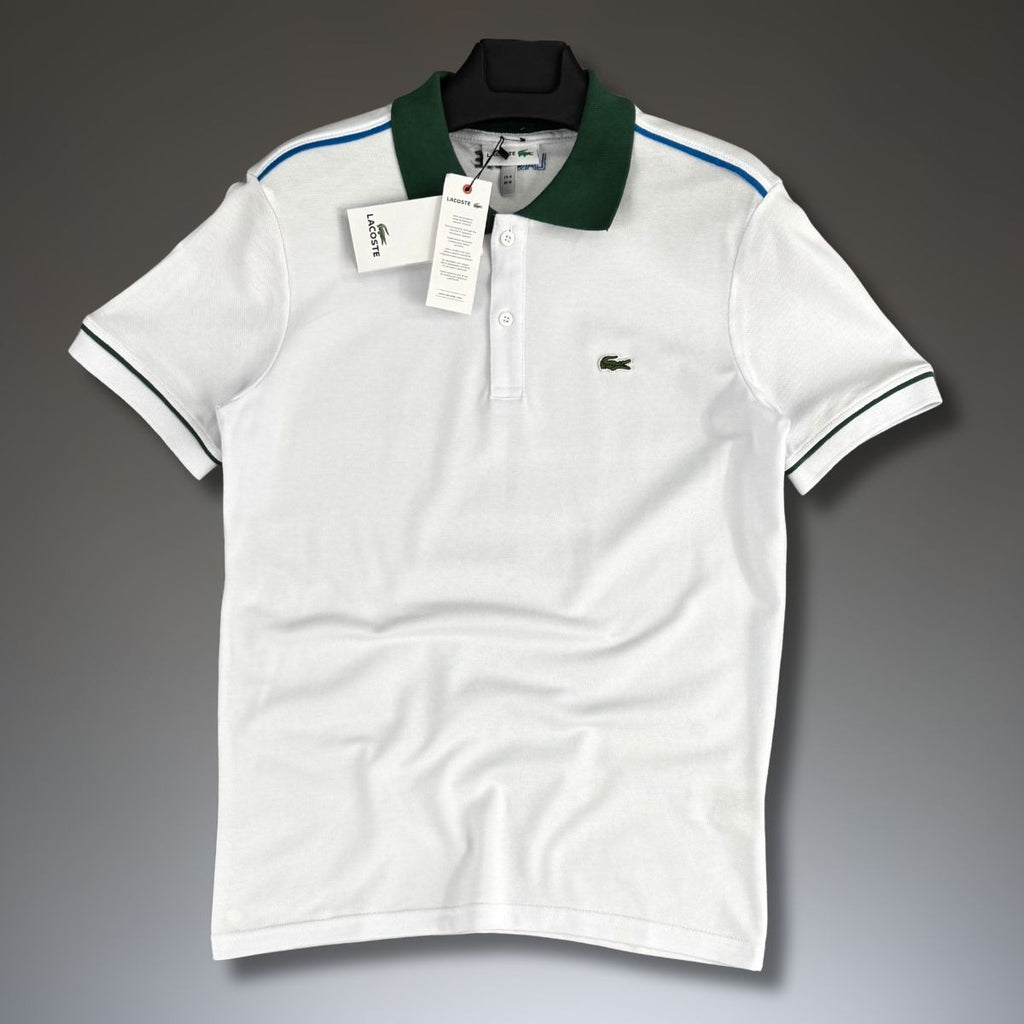Мъжка поло тениска Lacoste, бяла - зелена. Premium качество
