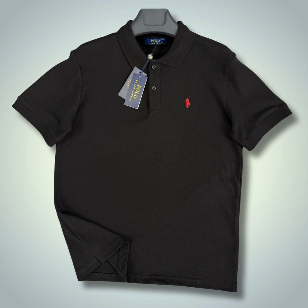 Мъжка черна поло тениска Ralph Lauren, червено лого. Premium качество