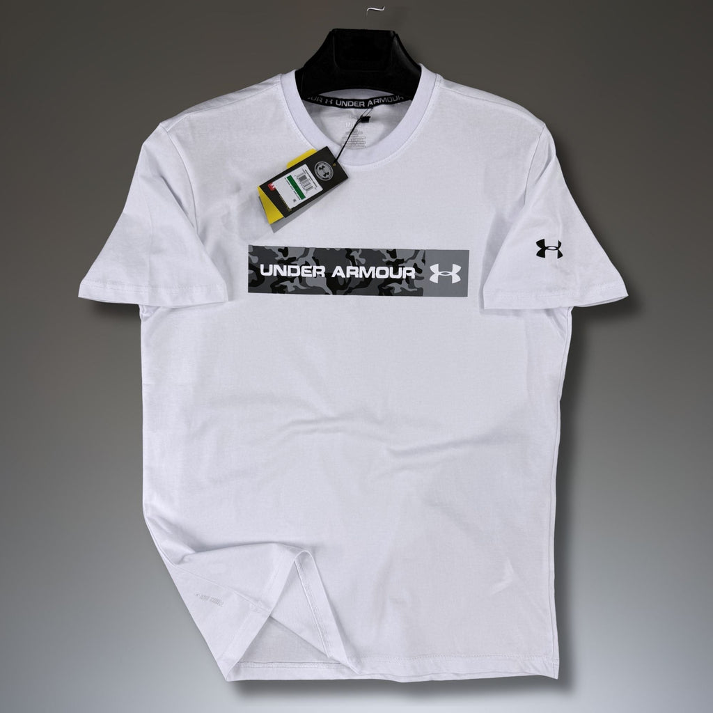 Мъжка бяла тениска Under Armour, камуфлажно лого. Premium качество