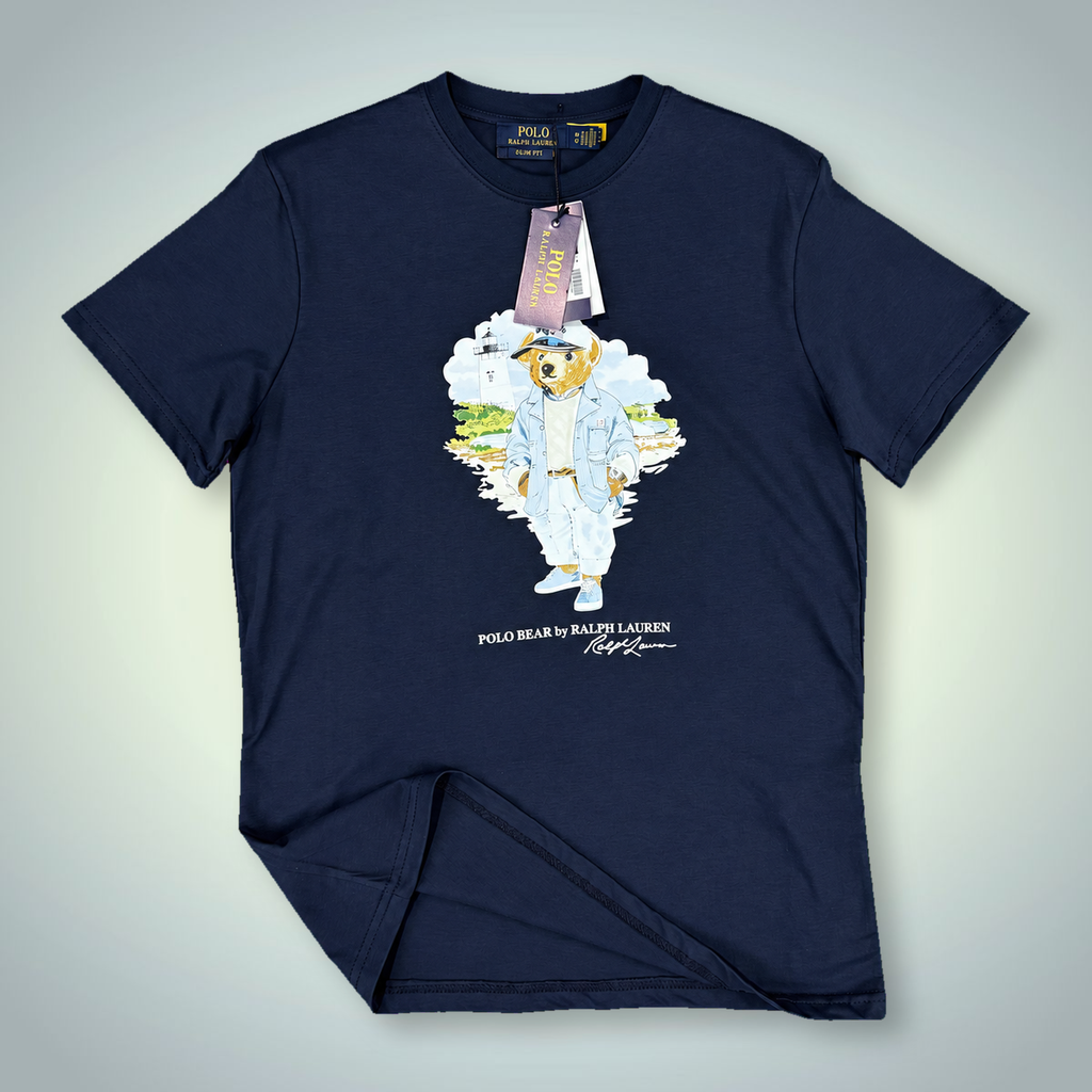 Мъжка тъмносиня тениска Ralph Lauren, принт мече моряк. Premium качество