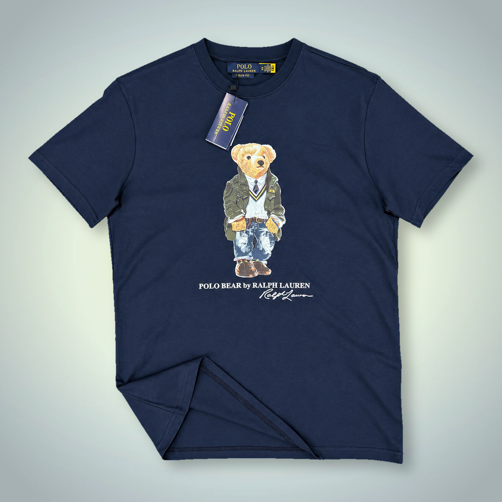 Мъжка тъмносиня тениска Ralph Lauren, принт мече в униформа. Premium качество