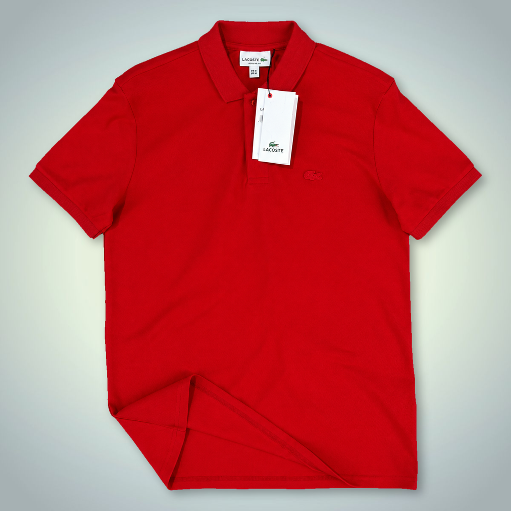 Мъжка червена поло тениска Lacoste, с лого в тон. Premium качество