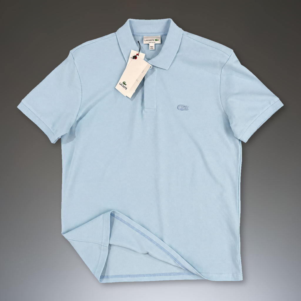 Мъжка светлосиня поло тениска Lacoste, с лого в тон. Premium качество