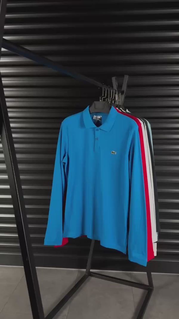 Мъжка тъмносиня поло тениска с дълъг ръкав Lacoste. Premium качество